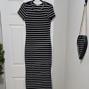 Women's Black and White Striped Maxi Dress